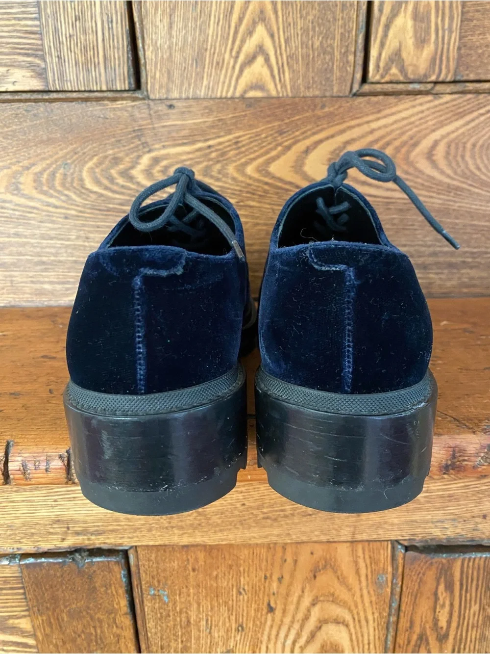 Jil Sander 35 navy blue velvet Oxford chunky sole shoes